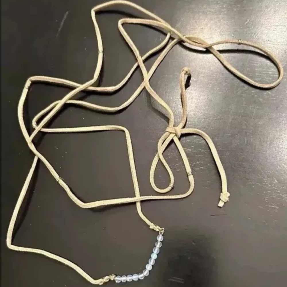 Revolve Necklace‎ Brown Leather Wrap Choker Gold Accent Cord Necklace boho